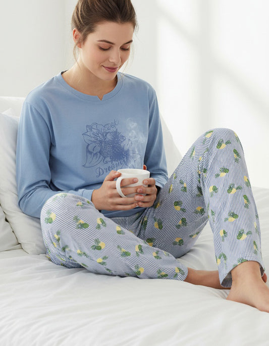 Irresistible Dames Pyjama - Ananas Motief - Katoen - Blauw