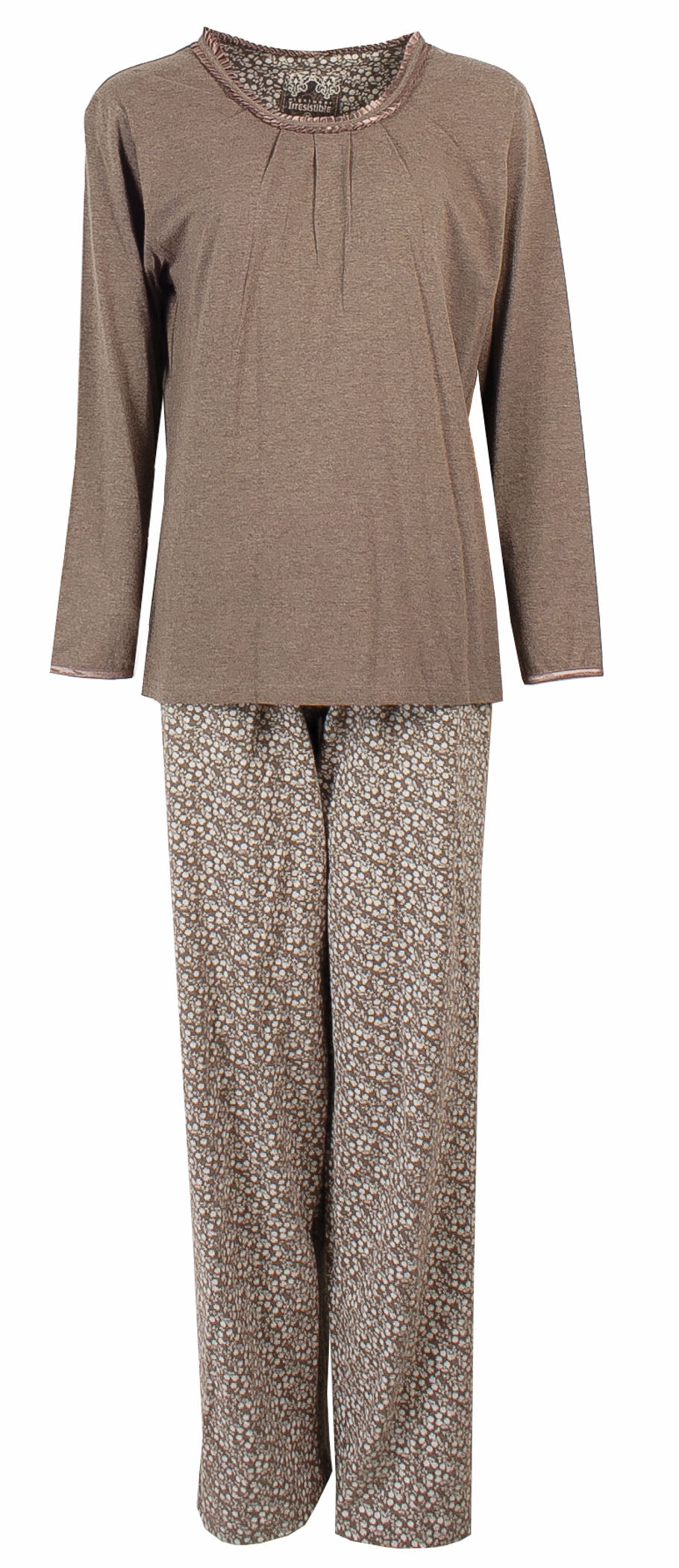 Irresistible Dames Pyjama - Katoen - Lange Mouwen - Bruin