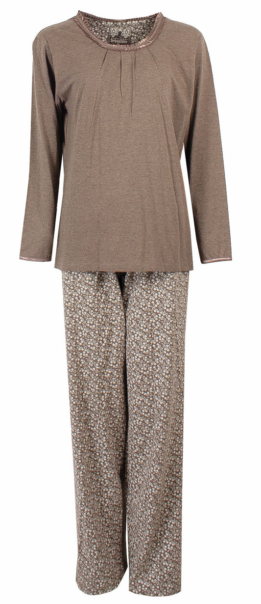 Irresistible Dames Pyjama - Katoen - Lange Mouwen - Bruin