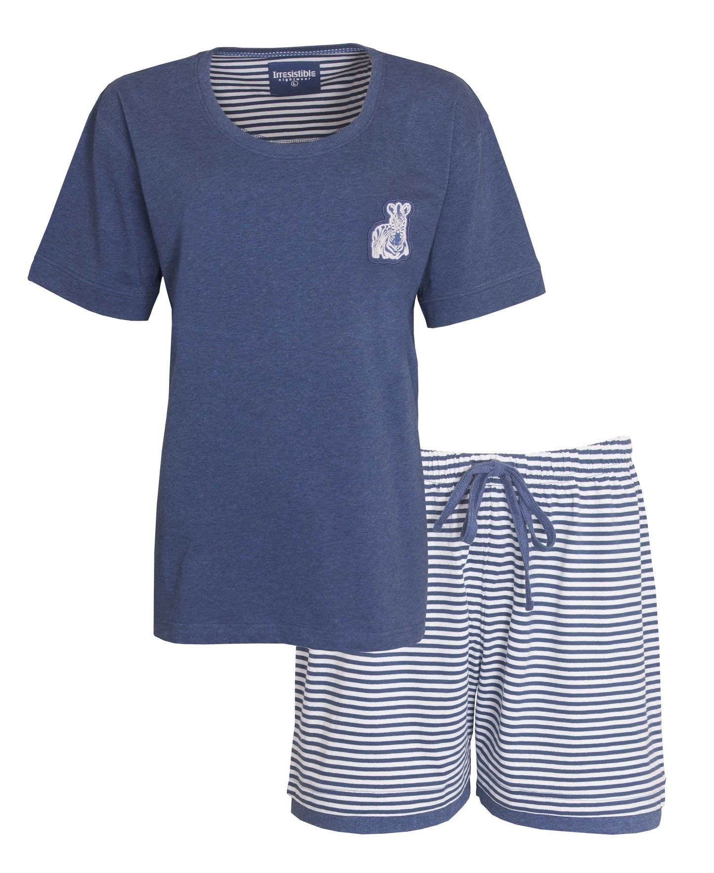 Irresistible Dames Shortama - 100% Gekamde Katoen - Blauw Melange