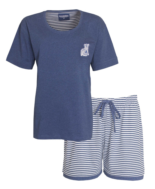 Irresistible Dames Shortama - 100% Gekamde Katoen - Blauw Melange