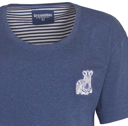 Irresistible Dames Shortama - 100% Gekamde Katoen - Blauw Melange