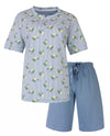 Irresistible Dames Shortama - Ananas Print - Satijnen strik - Blauw