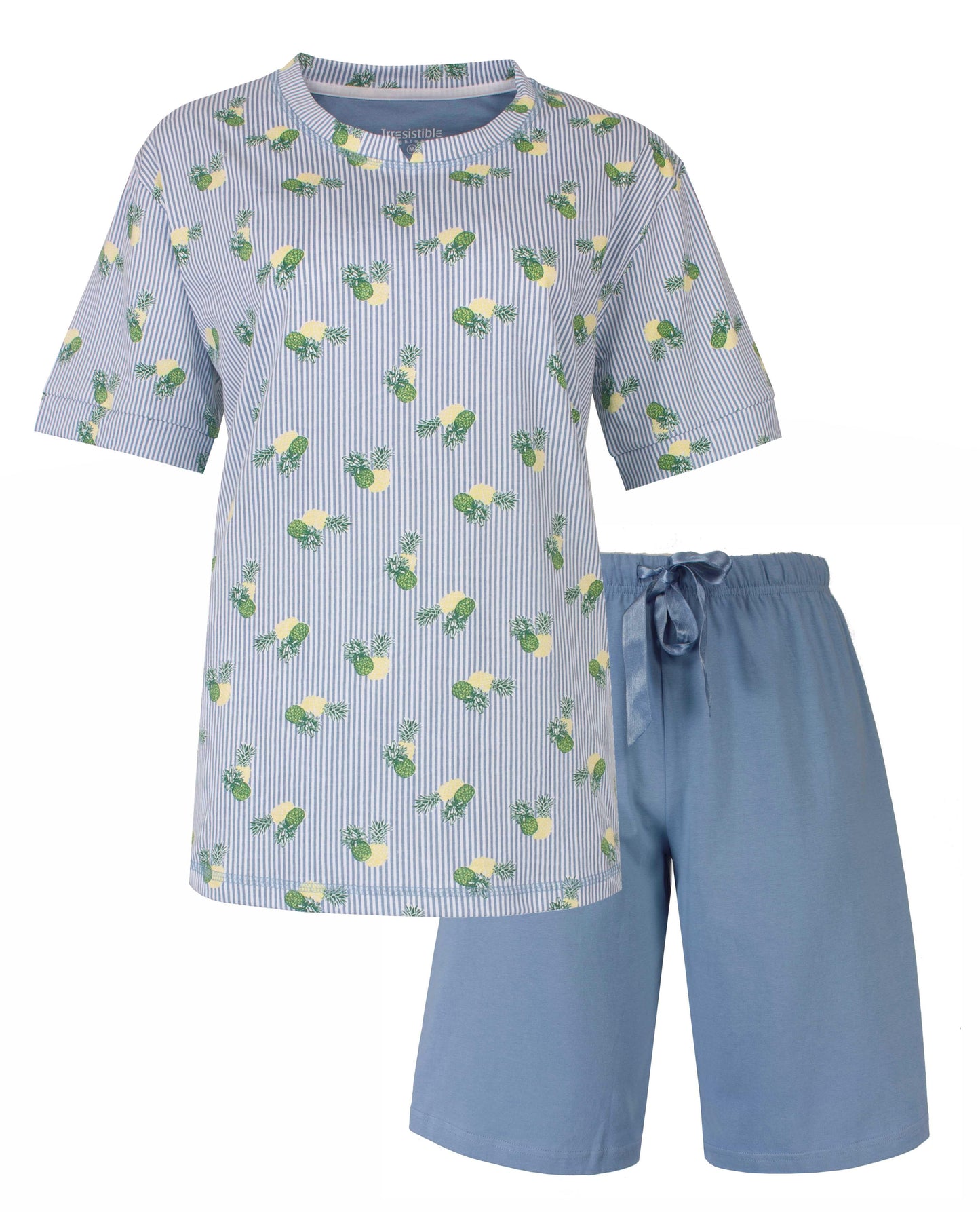 Irresistible Dames Shortama - Ananas Print - Satijnen strik - Blauw