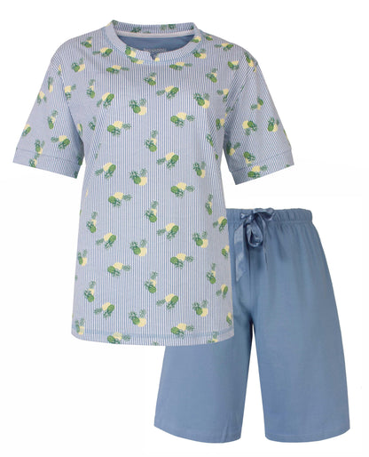 Irresistible Dames Shortama - Ananas Print - Satijnen strik - Blauw