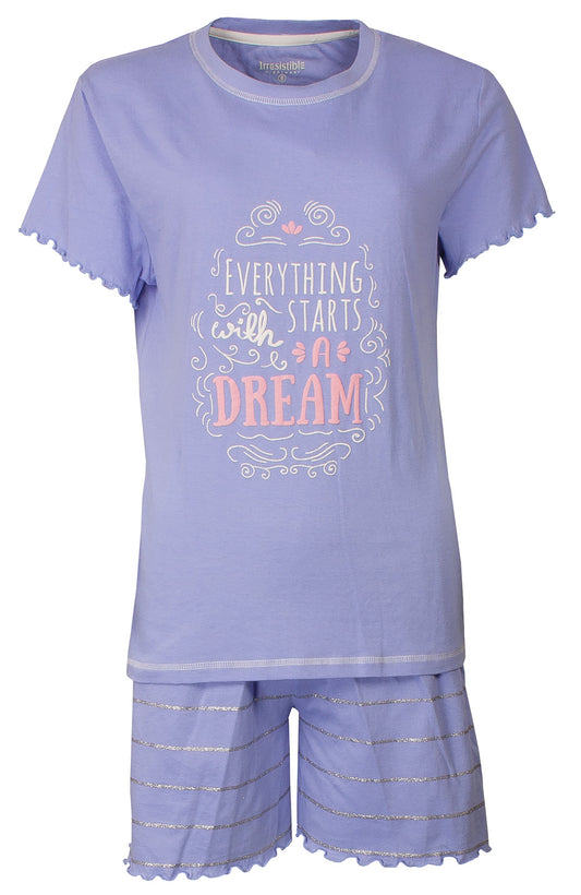 Irresistible Dames Shortama - 100% Gekamde Katoen - Licht Blauw