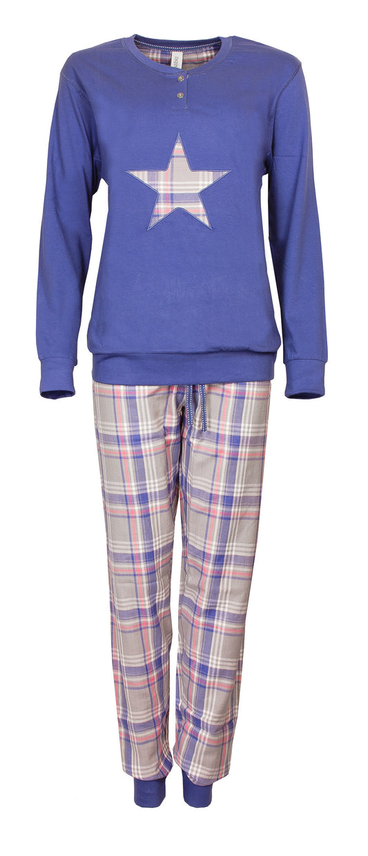 Irresistible Dames Pyjama - Flanel - 100% Katoen - Blauw