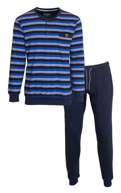 MEQ Heren Pyjama - 100% Katoen - Polo Sluiting - Donkerblauw