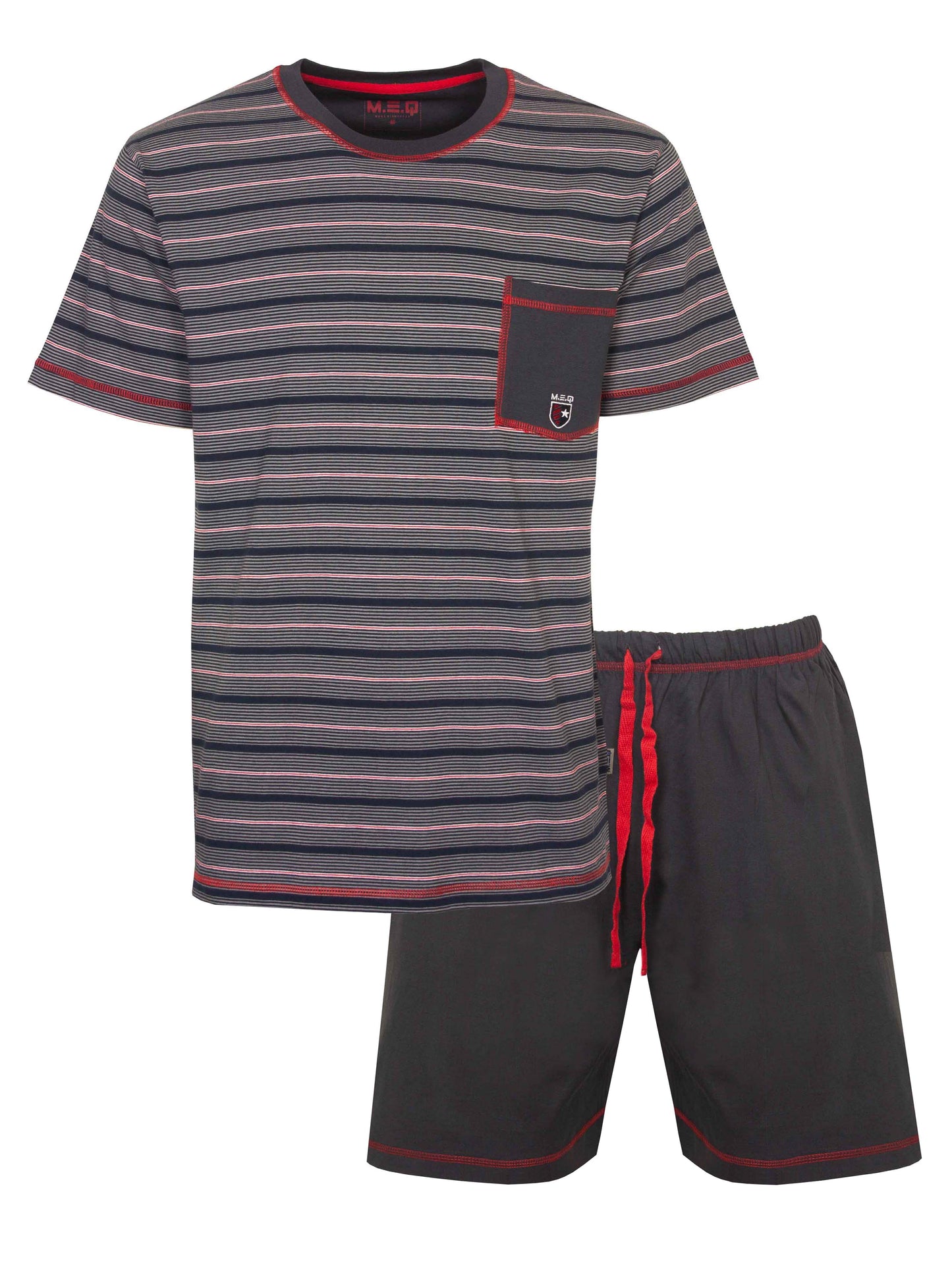 MEQ Heren Shortama - Pyjama Set - Borstzakje - Grijs