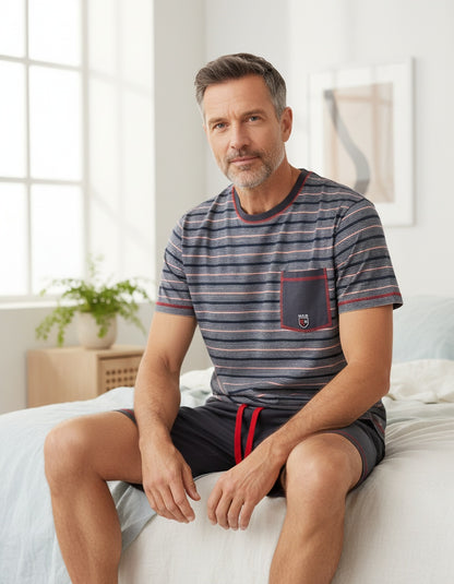 MEQ Heren Shortama - Pyjama Set - Borstzakje - Grijs