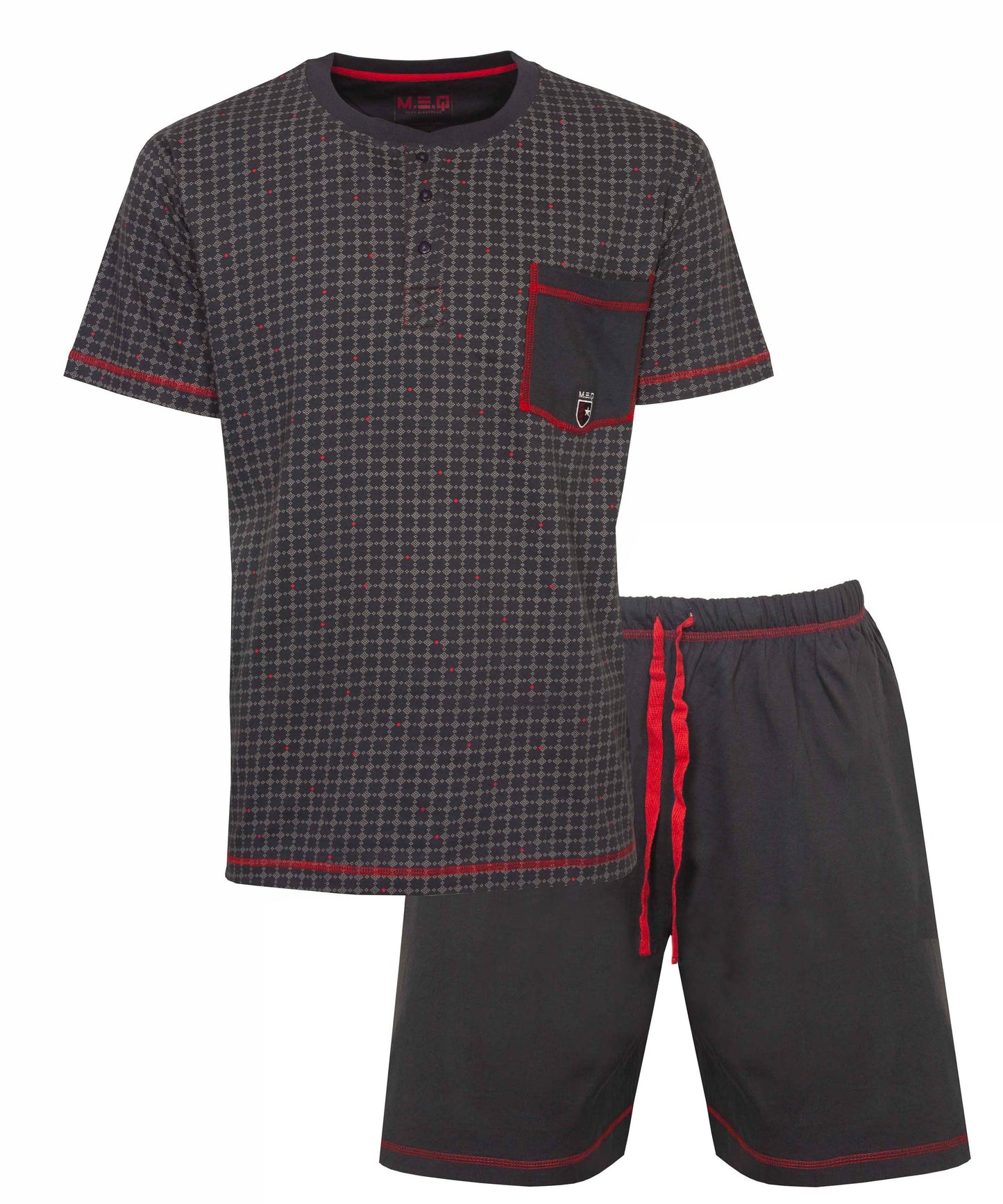 MEQ Heren Shortama - Ruit Dessin - Pyjama Set - Grijs