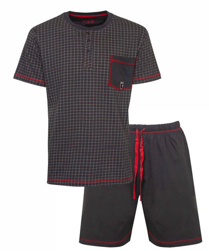 MEQ Heren Shortama - Ruit Dessin - Pyjama Set - Grijs