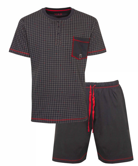 MEQ Heren Shortama - Ruit Dessin - Pyjama Set - Grijs