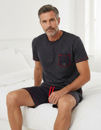 MEQ Heren Shortama - Ruit Dessin - Pyjama Set - Grijs