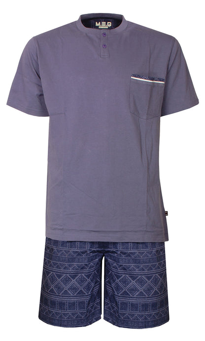 MEQ Heren Shortama - Pyjama Set - Borstzakje - Blauw