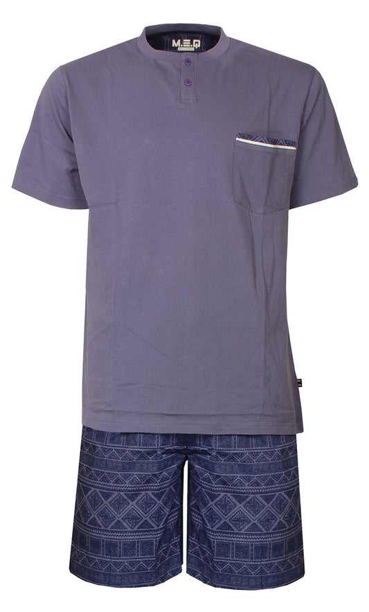 MEQ Heren Shortama - Pyjama Set - Borstzakje - Blauw