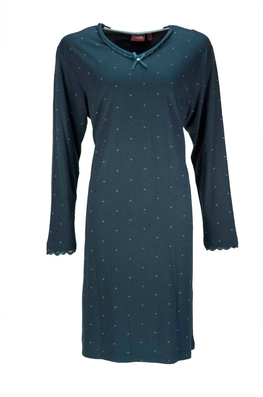 Medaillon Dames Nachthemd - Blauw Stippen - Donker Blouw
