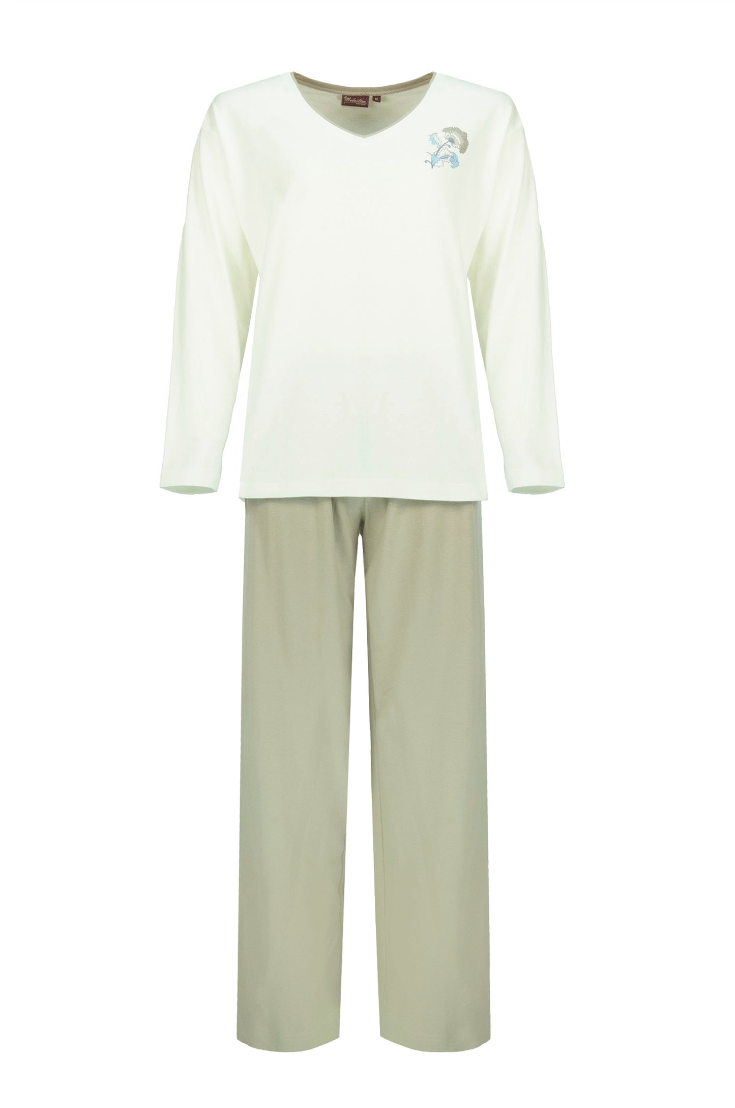 Medaillon Dames Pyjama - V-Hals - Katoen - Beige