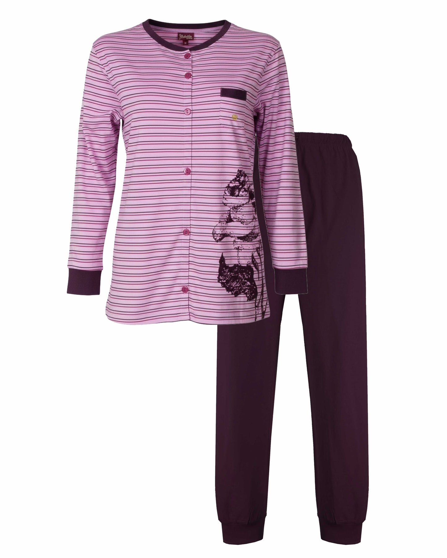 Medaillon Dames Pyjama - Doorknoop - Katoen - Roze