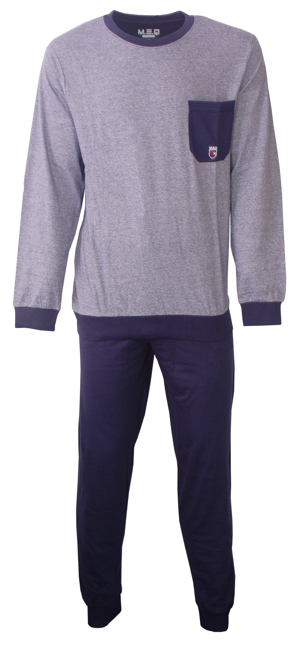 MEQ Heren Pyjama - Polo Sluiting - 100% Katoen - Blauw