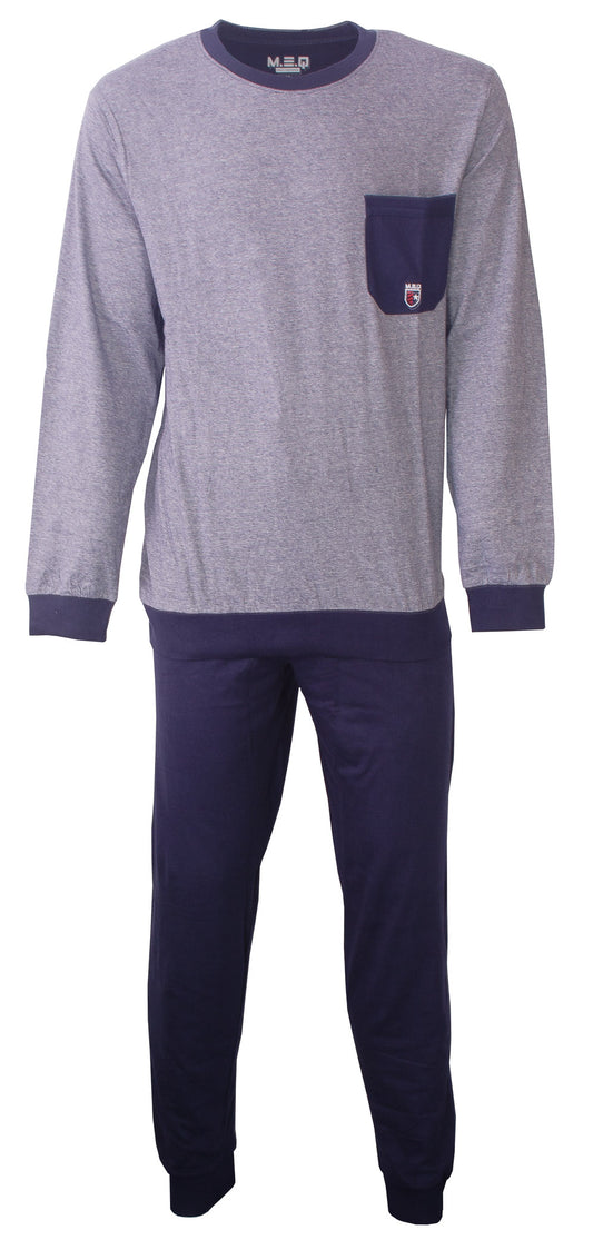 MEQ Heren Pyjama - Polo Sluiting - 100% Katoen - Blauw