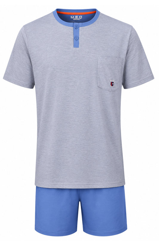 MEQ Heren Shortama- Shortama Set -100% Katoen - Licht Blauw