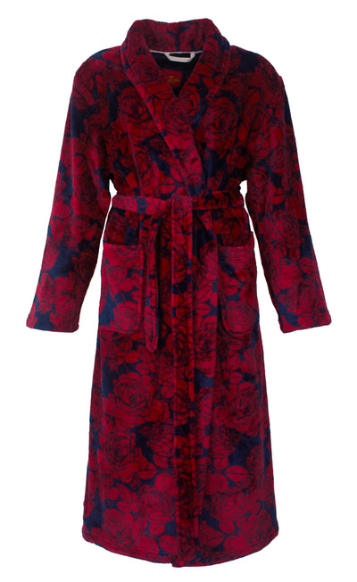Medaillon Dames Badjas - Fleece - Blauw/Rood