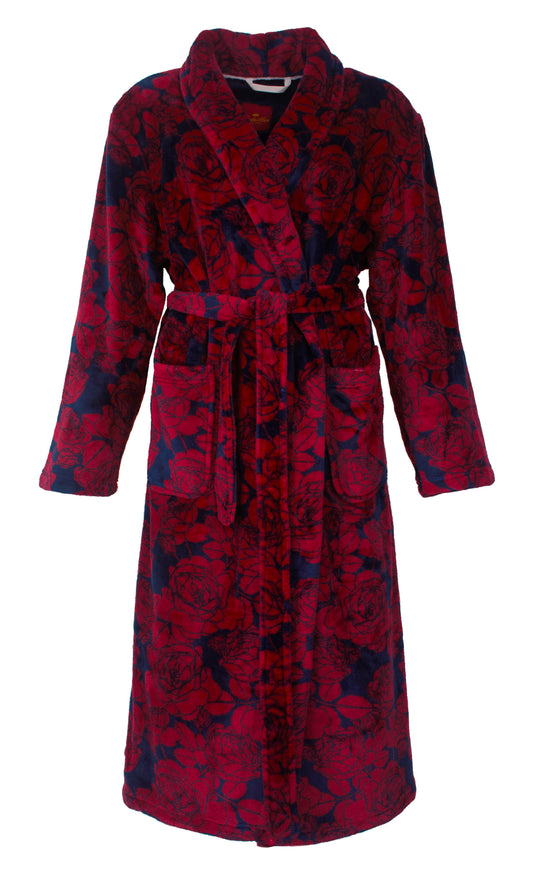 Medaillon Dames Badjas - Fleece - Blauw/Rood