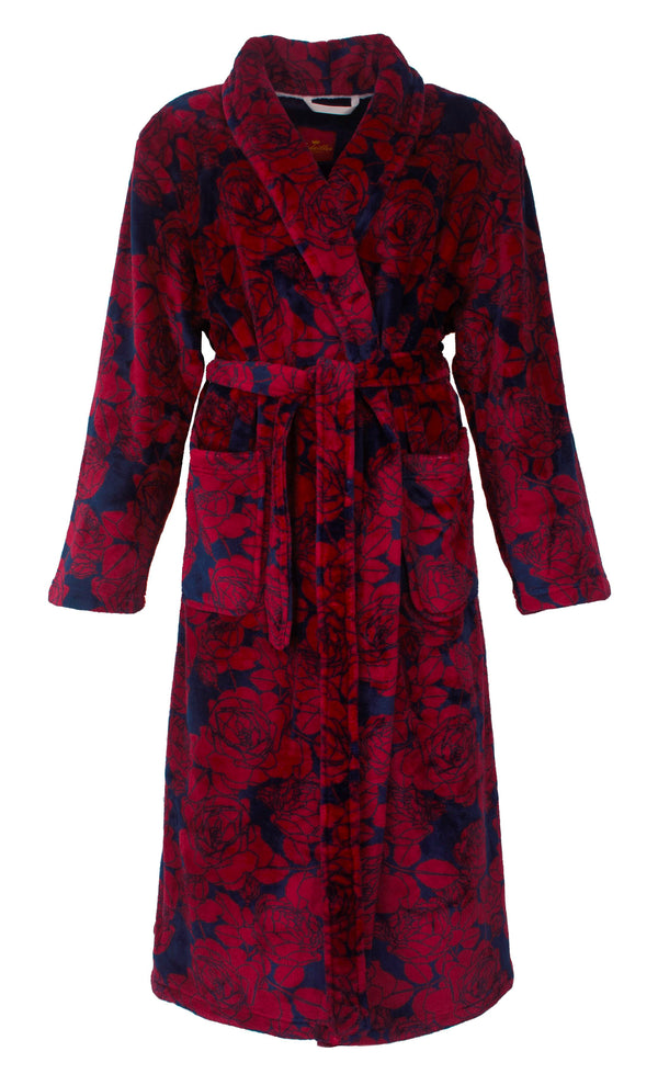 Medaillon Dames Badjas - Fleece - Blauw/Rood