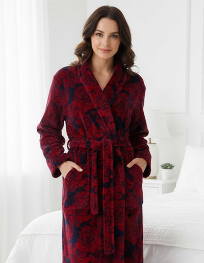 Medaillon Dames Badjas - Fleece - Blauw/Rood