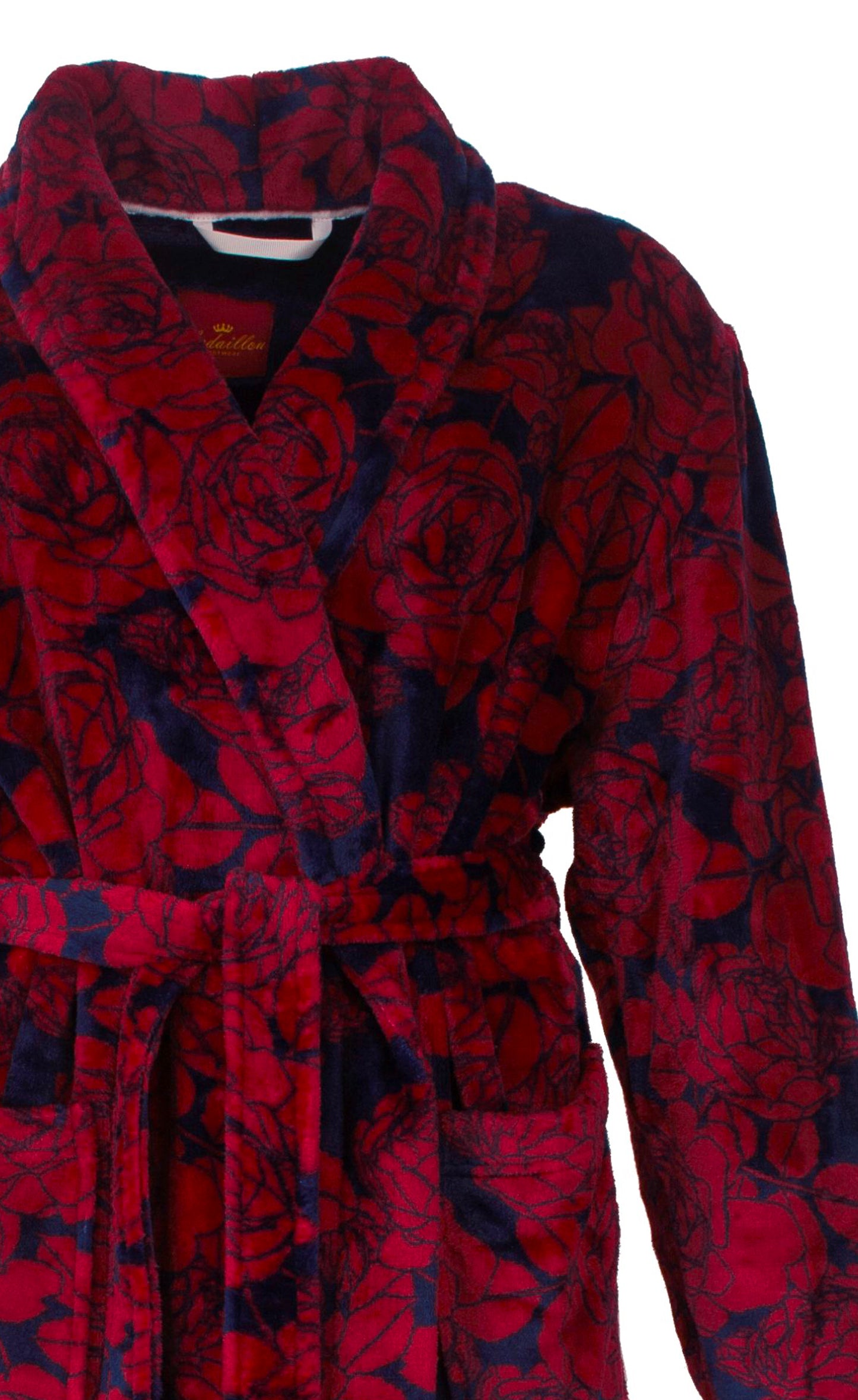 Medaillon Dames Badjas - Fleece - Blauw/Rood