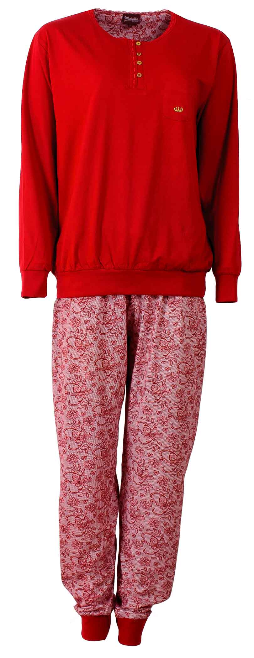 Medaillon Dames Pyjama - Polo Sluiting - Katoen - Rood