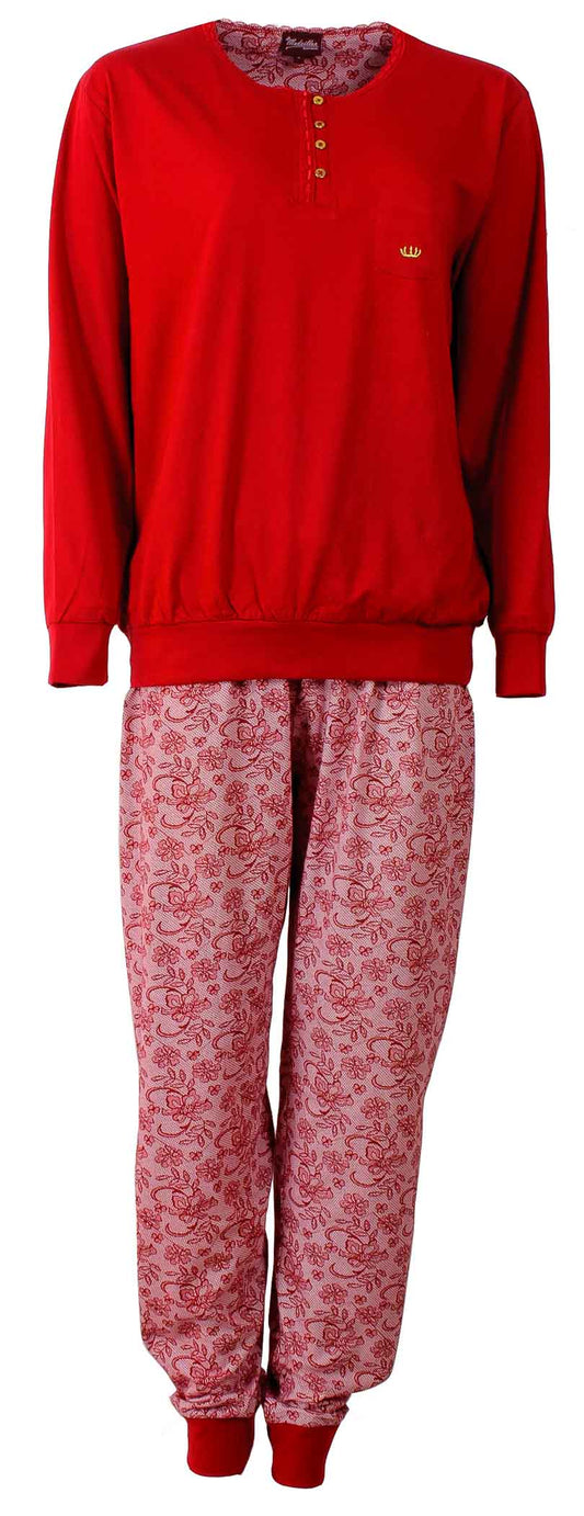Medaillon Dames Pyjama - Polo Sluiting - Katoen - Rood