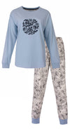 Medaillon Dames Pyjama - Rozen Cirkelprint - Katoen - Licht Blauw