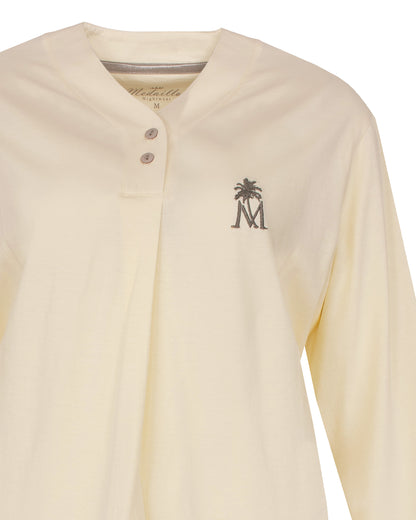 Medaillon Dames Pyjama - Lange Mouwen - Knoopsluiting - Lichtgeel
