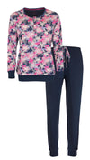 Medaillon Dames Pyjama - Polo Sluiting - Katoen - Diep Blauw