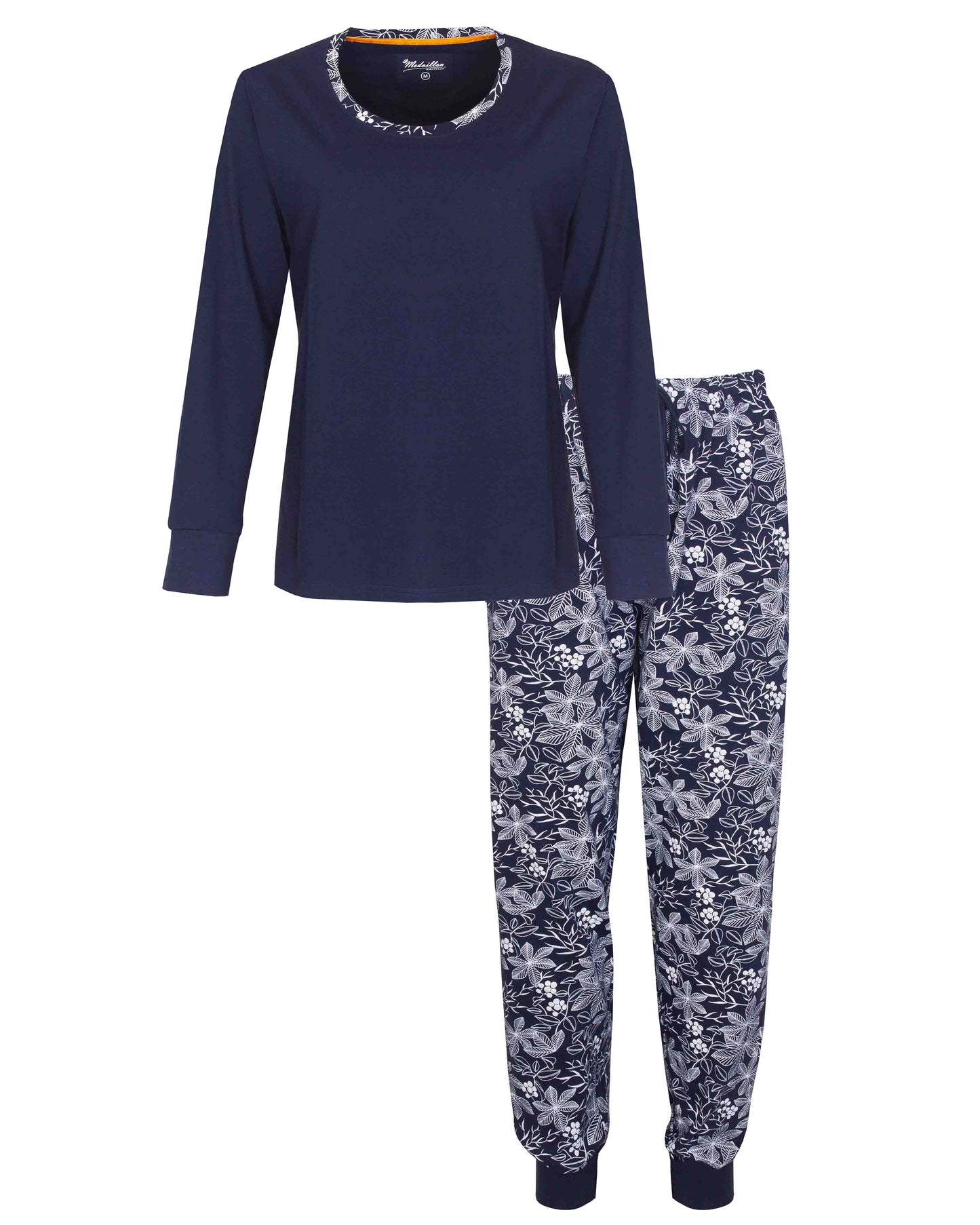 Medaillon Dames Pyjama - Bladermotief - Donker Blauw