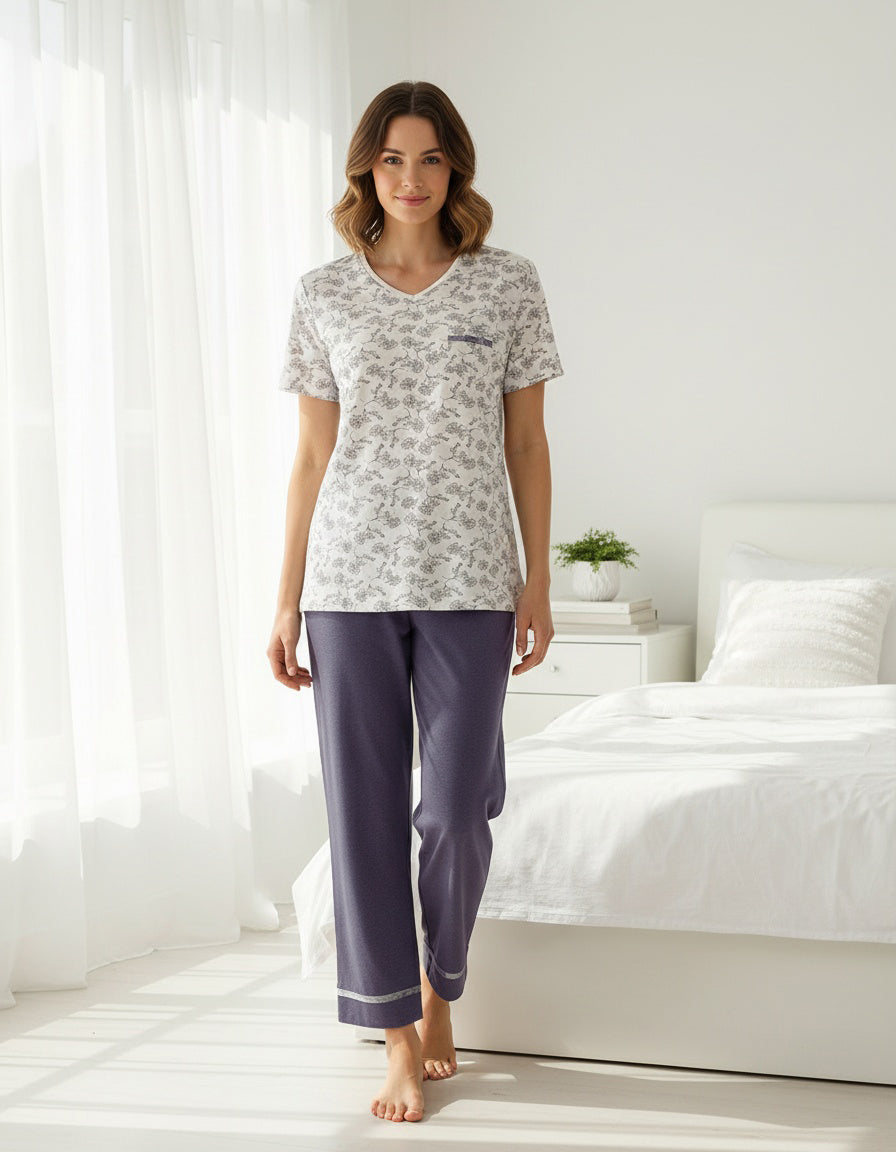 Medaillon Dames Pyjama - 100% Katoen - Wit