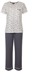 Medaillon Dames Pyjama - Katoen - V Hals - Grijs