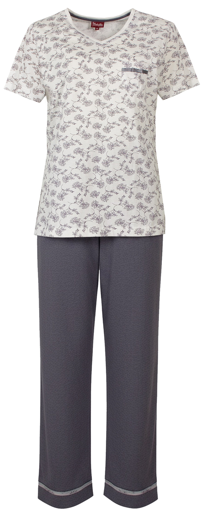 Medaillon Dames Pyjama - Katoen - V Hals - Grijs