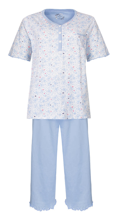 Medaillon Dames Pyjama - 100% Katoen - Licht Blauw