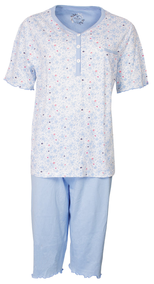Medaillon Dames Pyjama - 100% Katoen - Licht Blauw