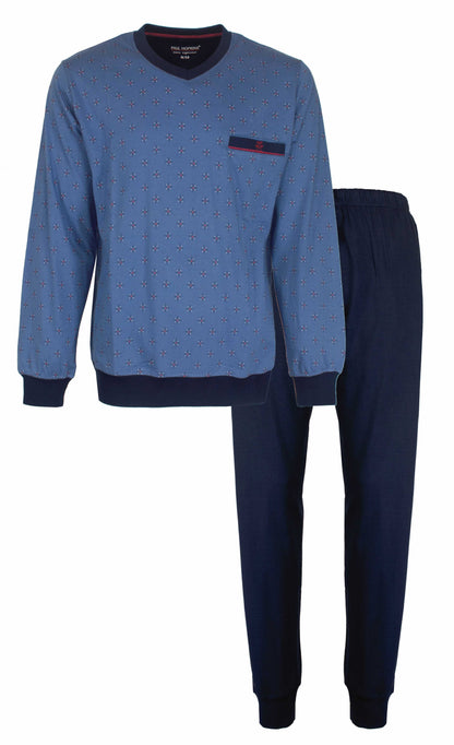 Paul Hopkins Heren Pyjama - V-hals  - Blauw met print