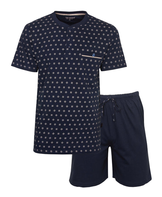 Paul Hopkins Heren Shortama - Pyjama Set - Polohals - Donker Blauw