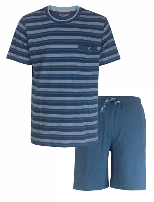 Paul Hopkins Heren Shortama - Pyjama Set - Gestreept - Blauw