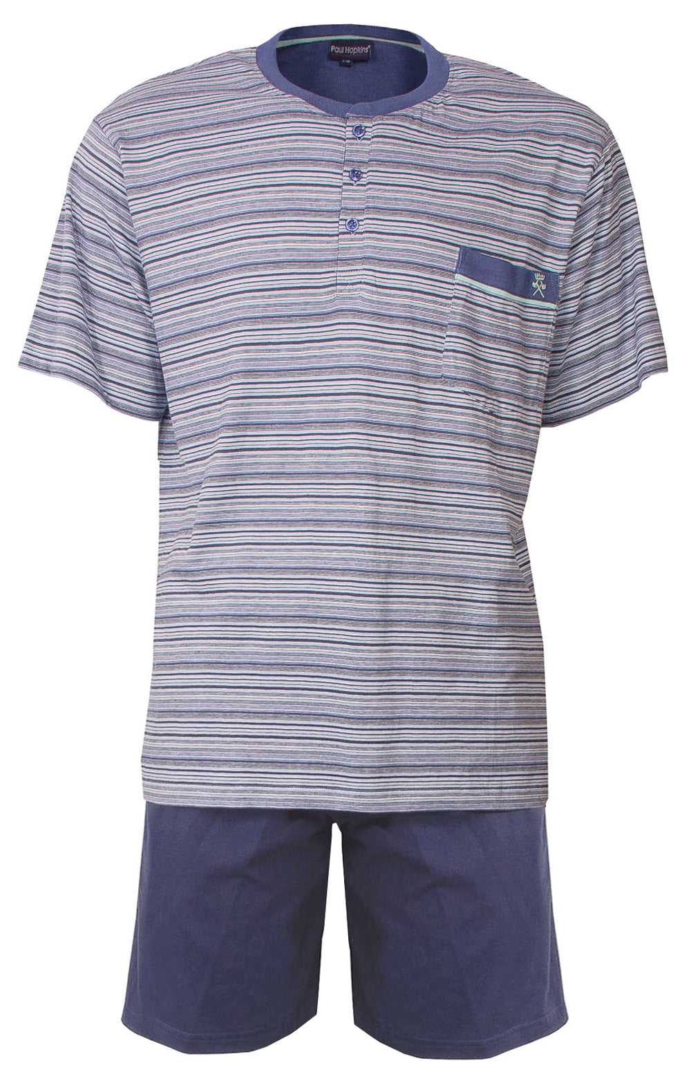 Paul Hopkins Heren Shortama - Pyjama Set -Meerkleurig  Gestreept - Blauw