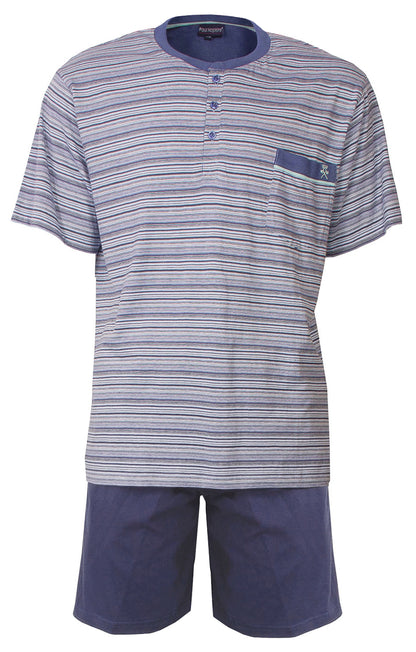 Paul Hopkins Heren Shortama - Pyjama Set -Meerkleurig  Gestreept - Blauw