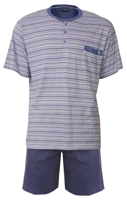 Paul Hopkins Heren Shortama - Pyjama Set -Meerkleurig  Gestreept - Blauw