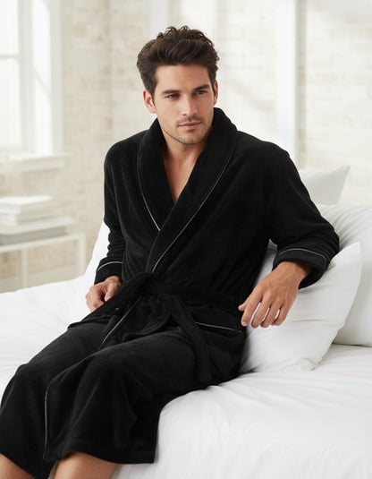 Paul Hopkins Heren Badjas  - Fleece - Zwart