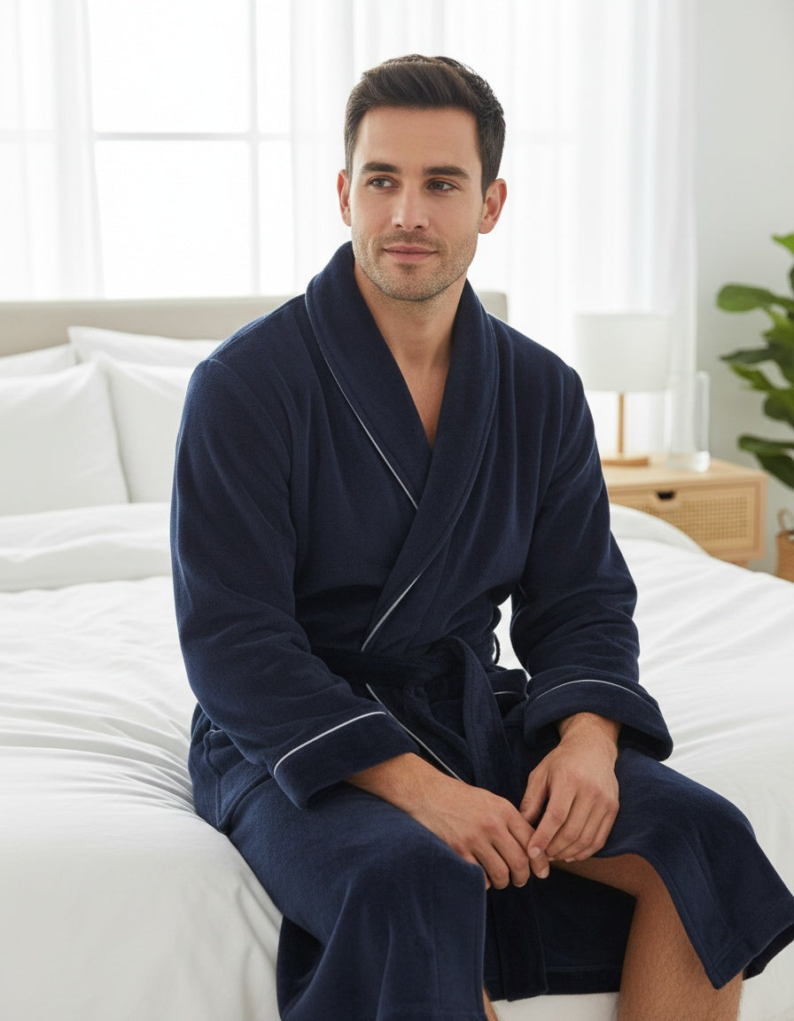 Paul Hopkins Heren Badjas - Fleece - Donker Blauw